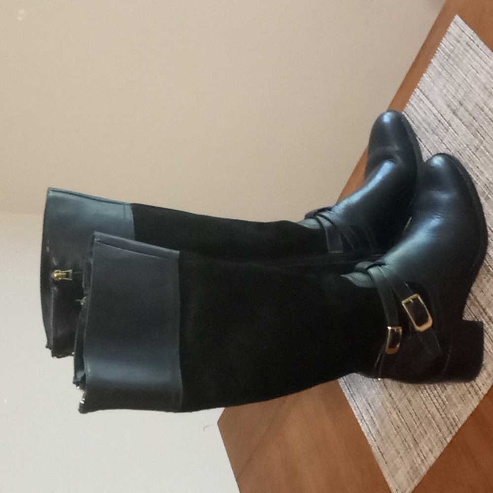 Franco Sarto "Lapis" Black Leather & Suede Look Knee High Boots in Size 7M
